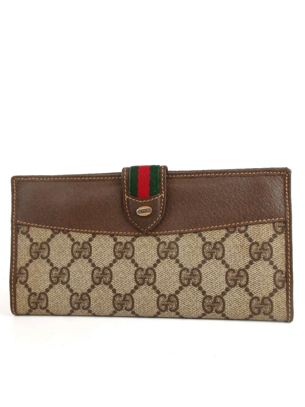 Gucci Brown Monogram Continental Wallet with Web Stripe